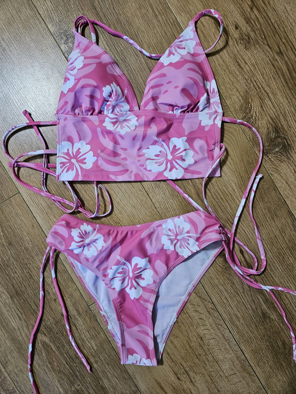 Juniors Pink Floral Two-Piece Swim Set XS NWOT